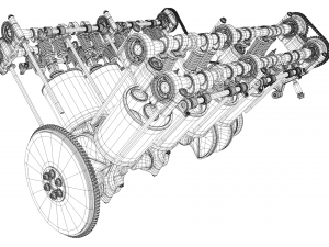 v8 engine working animated 3D Model