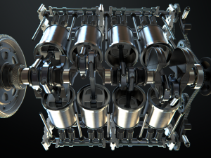 v8 engine working animated 3D Model