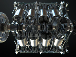 v8 engine working animated 3D Model