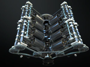 v8 engine working animated 3D Model