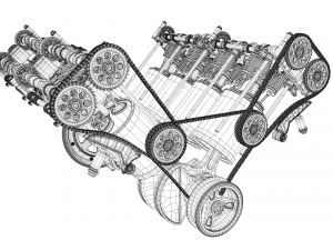 v8 engine working animated 3D Model