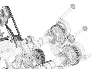 v8 engine working animated 3D Model