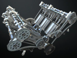 v6 engine working animated 3D Model