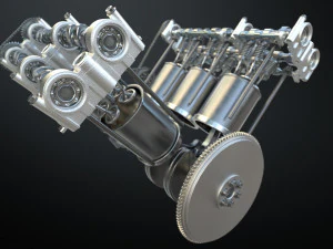 v6 engine working animated 3D Model