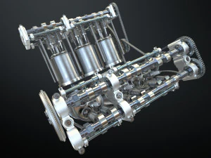 v6 engine working animated 3D Model