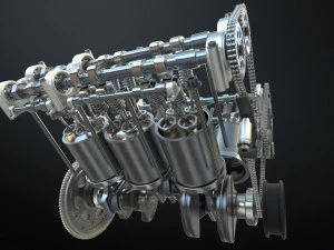 v6 engine working animated 3D Model