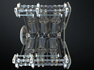 v6 engine working animated 3D Model
