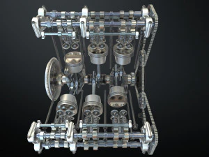 v6 engine working animated 3D Model