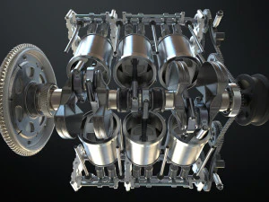 v6 engine working animated 3D Model