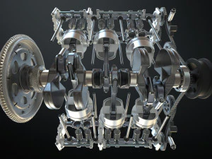v6 engine working animated 3D Model