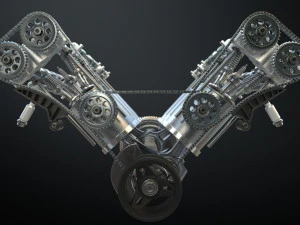 v6 engine working animated 3D Model