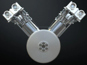 v6 engine working animated 3D Model