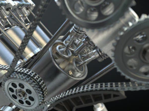 v6 engine working animated 3D Model