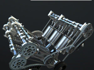 v6 engine working animated 3D Model