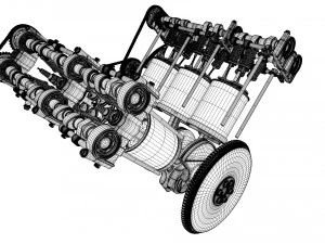 v6 engine working animated 3D Model