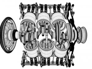v6 engine working animated 3D Model
