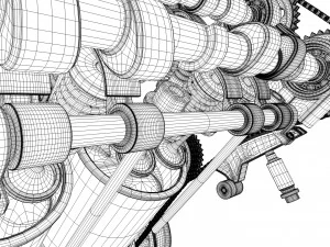 v6 engine working animated 3D Model