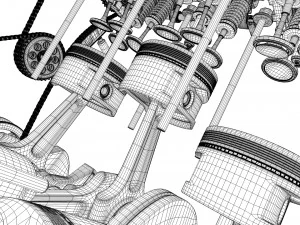 v6 engine working animated 3D Model