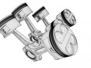 v6 engine working animated 3D Model