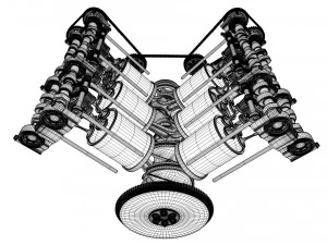 v6 engine working animated 3D Model