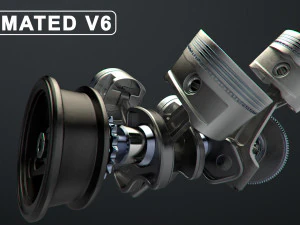 v6 engine working animated 3D Model