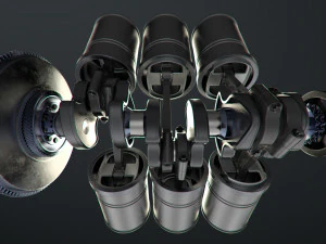 v6 engine working animated 3D Model