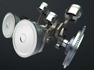 v6 engine working animated 3D Model