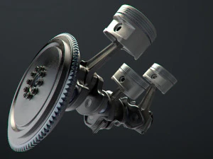 v6 engine working animated 3D Model