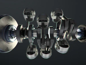 v6 engine working animated 3D Model
