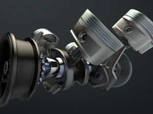 v6 engine working animated 3D Model
