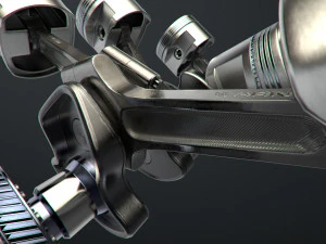 v6 engine working animated 3D Model