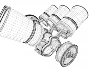 v6 engine working animated 3D Model