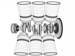 v6 engine working animated 3D Model