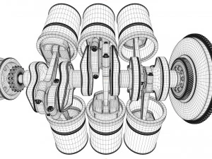v6 engine working animated 3D Model
