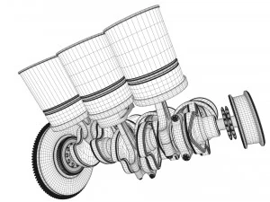 v6 engine working animated 3D Model