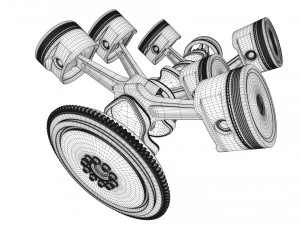 v6 engine working animated 3D Model
