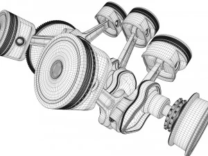 v6 engine working animated 3D Model
