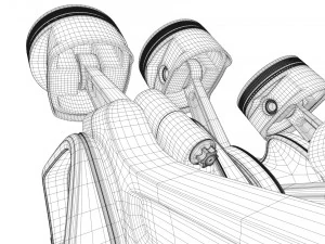 v6 engine working animated 3D Model
