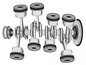 v6 engine working animated 3D Model