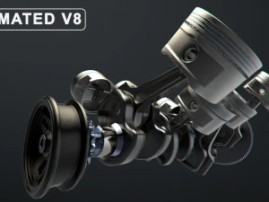 v8 engine working animated 3D Model