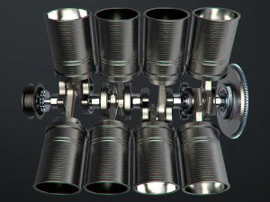 v8 engine working animated 3D Model