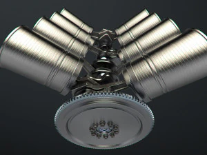 v8 engine working animated 3D Model