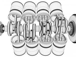 v8 engine working animated 3D Model
