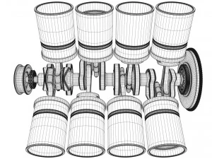 v8 engine working animated 3D Model