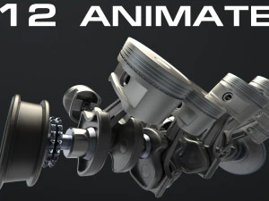 v12 engine working animated 3D Model