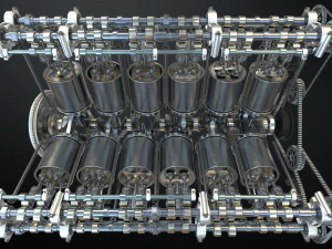 v12 engine working animated 3D Model