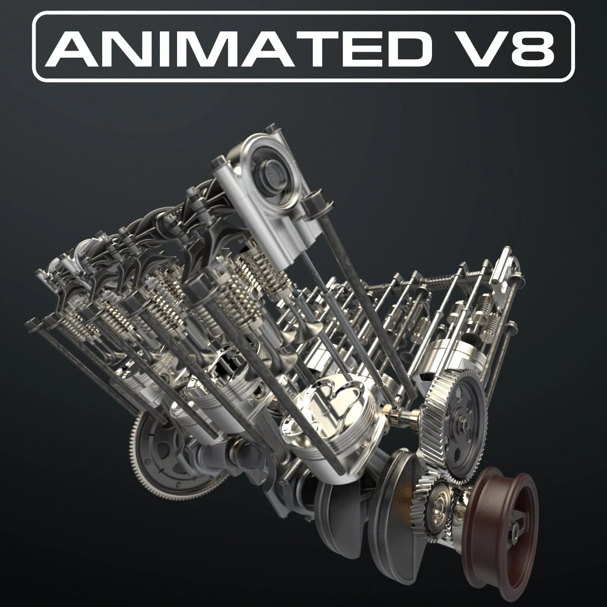 v8 engine working animated 3D Model .c4d .max .obj .3ds .fbx .stl .blend 