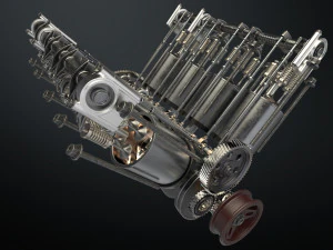 v8 engine working animated 3D Model