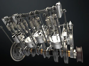 v8 engine working animated 3D Model