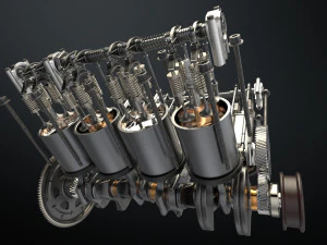 v8 engine working animated 3D Model
